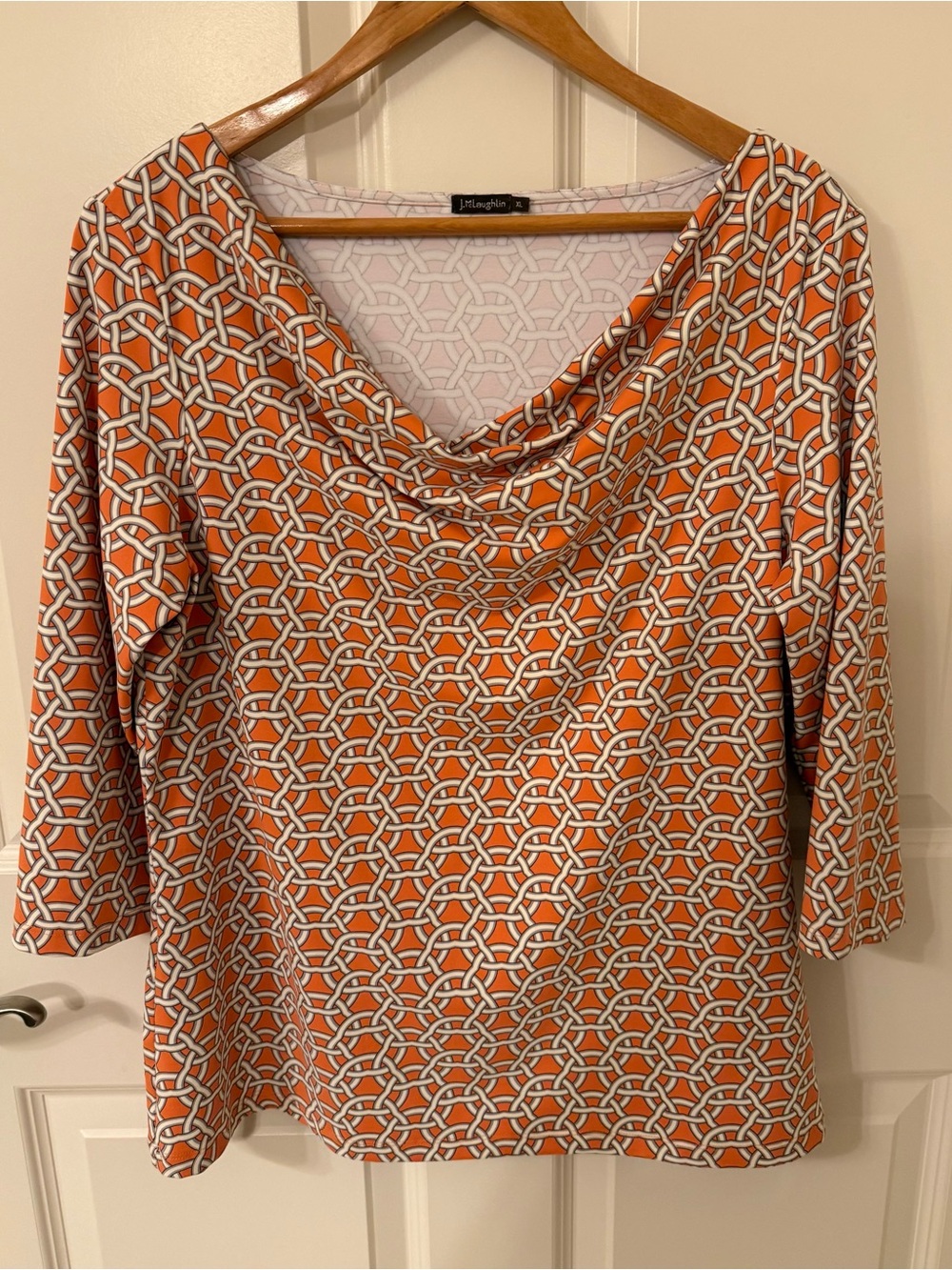 J. McLaughlin Cinnamon Geometric Cowel Neck Catalina Shirt Top 3/4 Sleeve XL
